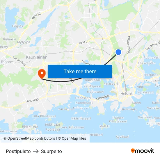 Postipuisto to Suurpelto map
