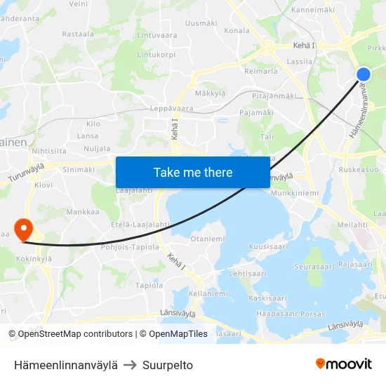 Hämeenlinnanväylä Avenue to Suurpelto map