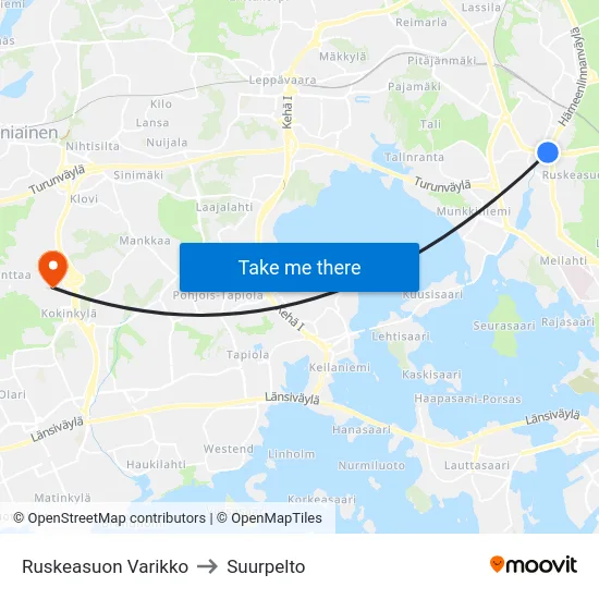 Ruskeasuon Varikko to Suurpelto map