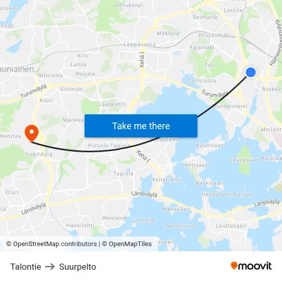 Talontie to Suurpelto map