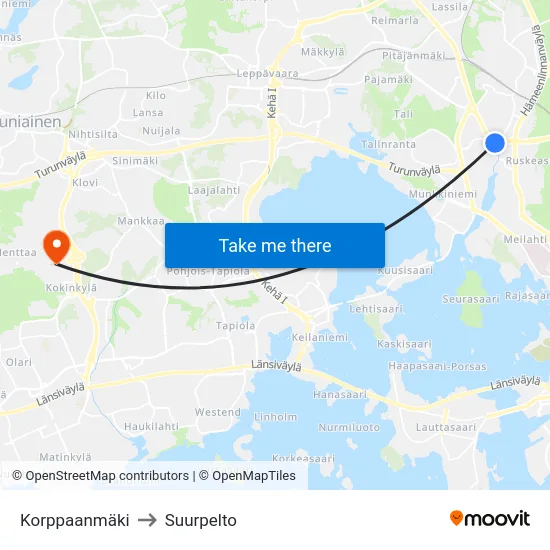 Korppaa Hill to Suurpelto map