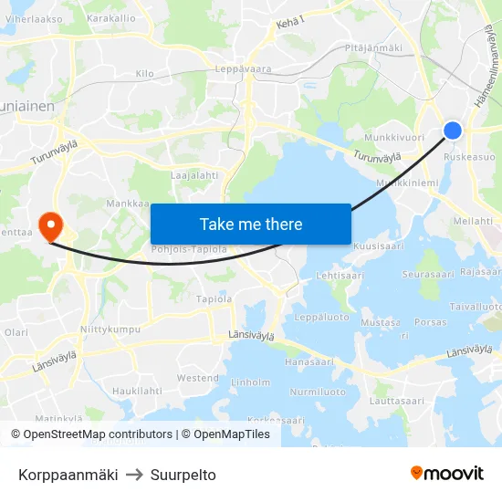 Korppaa Hill to Suurpelto map