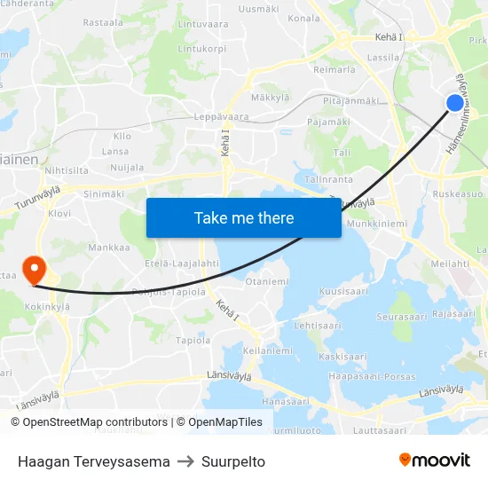 Haagan Terveysasema to Suurpelto map