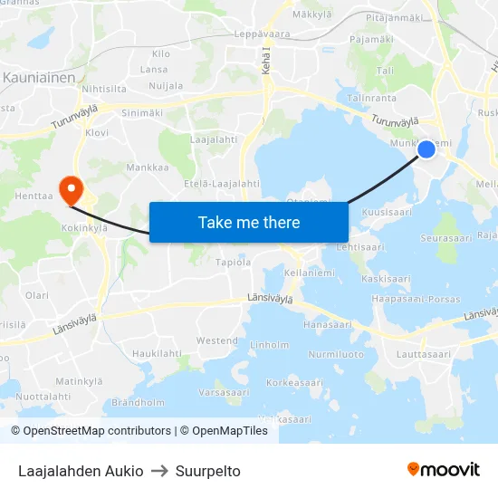 Laajalahden Aukio to Suurpelto map