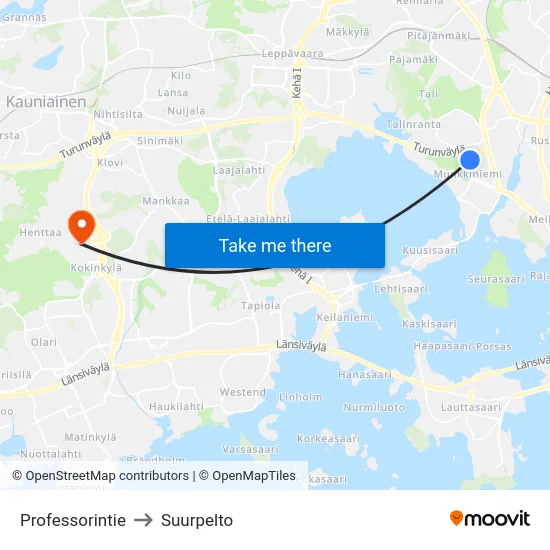 Professorintie to Suurpelto map