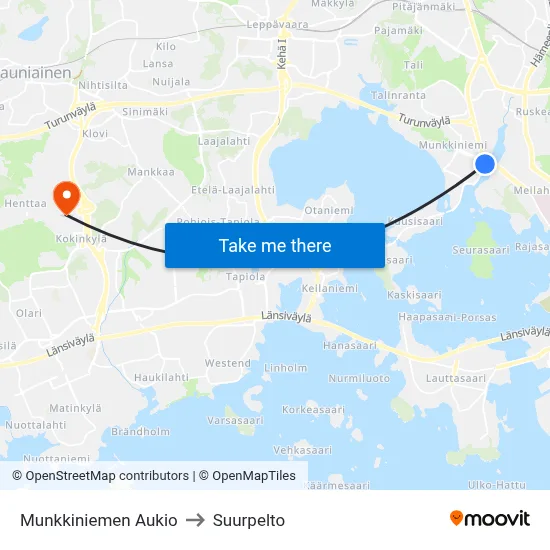 Munkkiniemen Aukio to Suurpelto map
