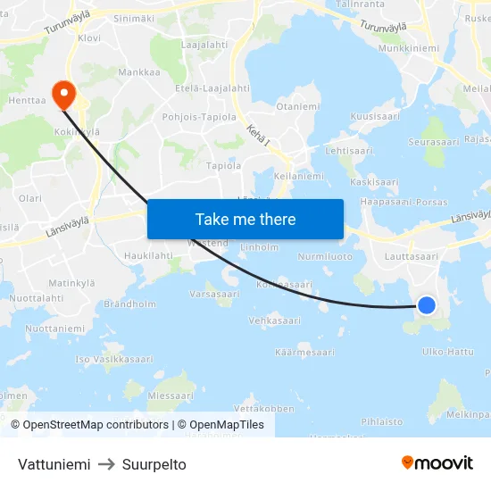 Vattuniemi to Suurpelto map