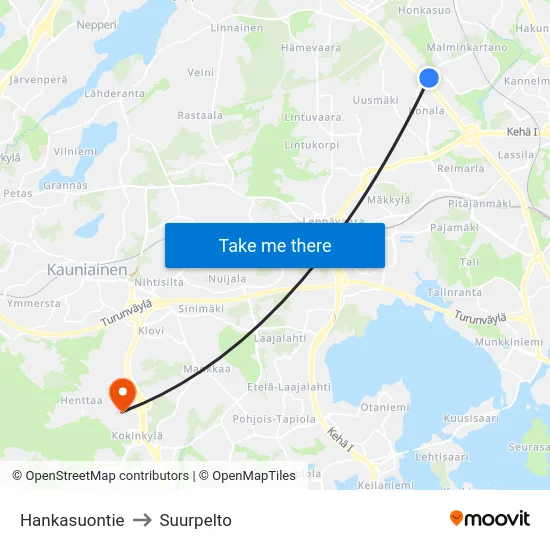 Hankasuontie to Suurpelto map