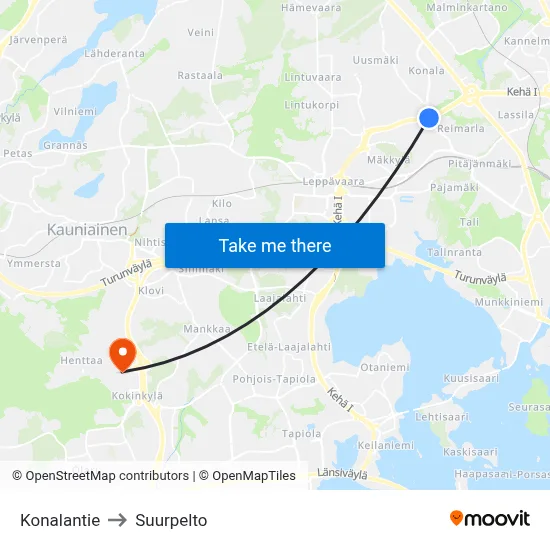 Konala Road to Suurpelto map