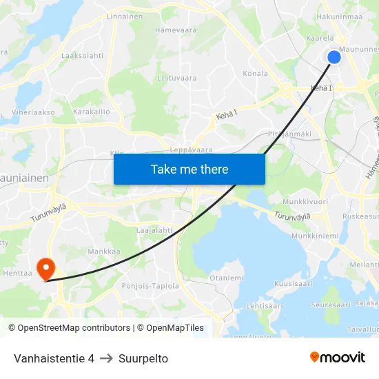 Vanhainen Road 4 to Suurpelto map