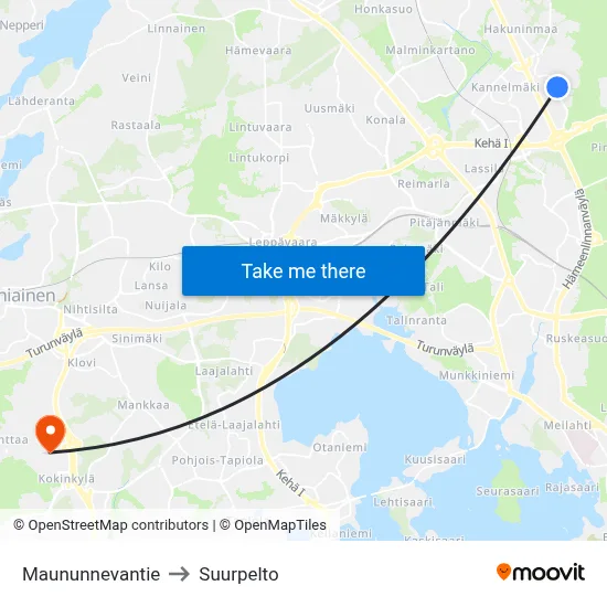 Maununnevantie to Suurpelto map