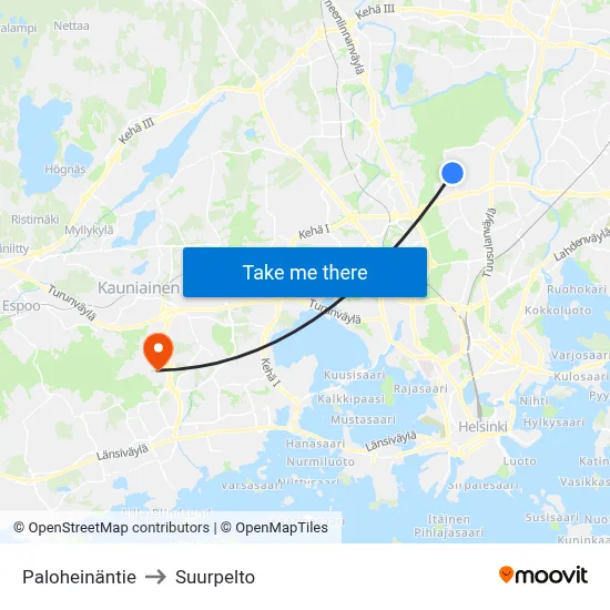 Paloheinäntie to Suurpelto map