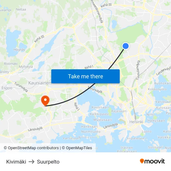 Kivimäki to Suurpelto map
