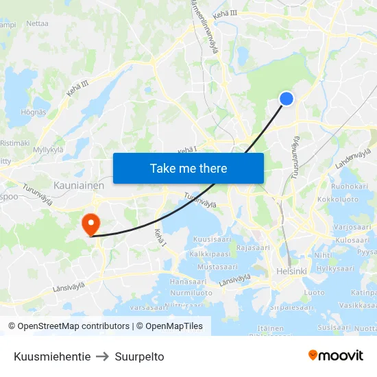 Kuusmiehentie to Suurpelto map