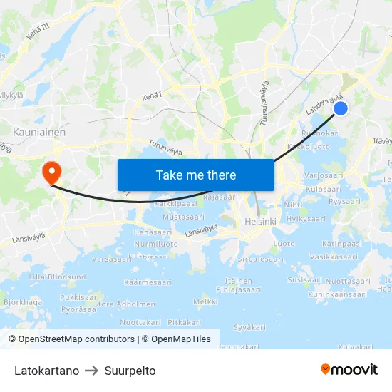 Latokartano to Suurpelto map
