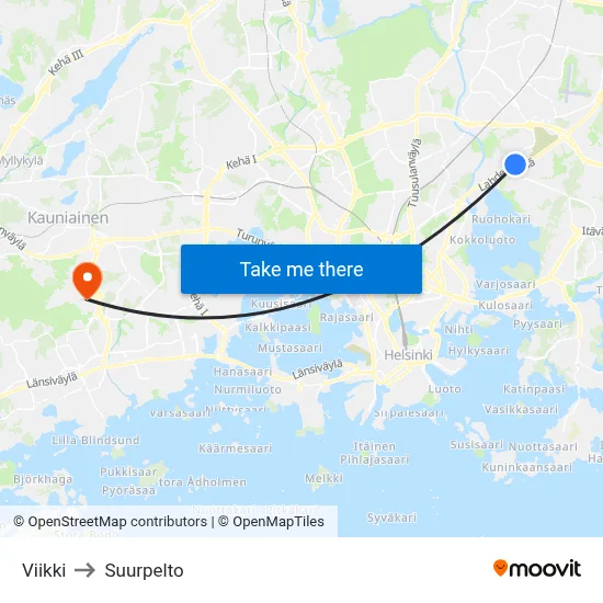 Viikki to Suurpelto map