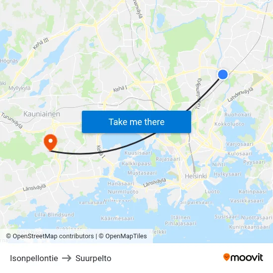 Isonpellontie to Suurpelto map