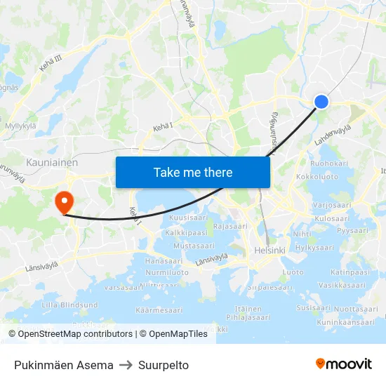 Pukinmaki Station to Suurpelto map