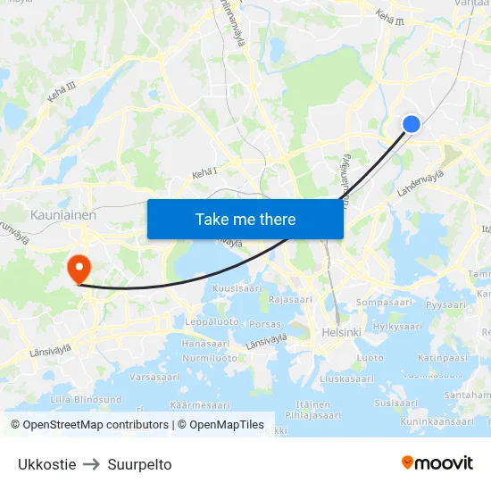 Ukkostie to Suurpelto map