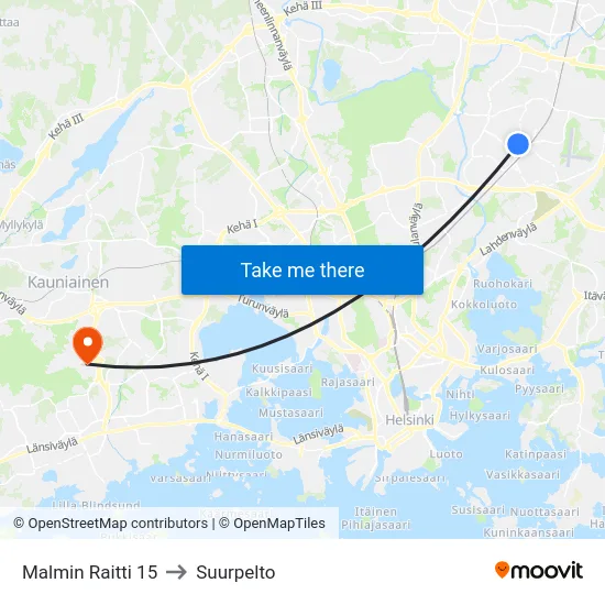 Malmin Raitti 15 to Suurpelto map
