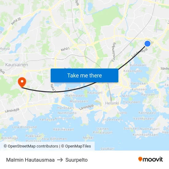 Malmin Hautausmaa to Suurpelto map