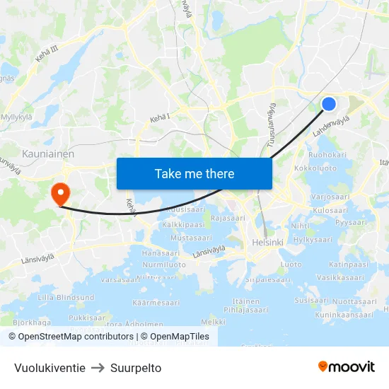 Vuolukiventie to Suurpelto map