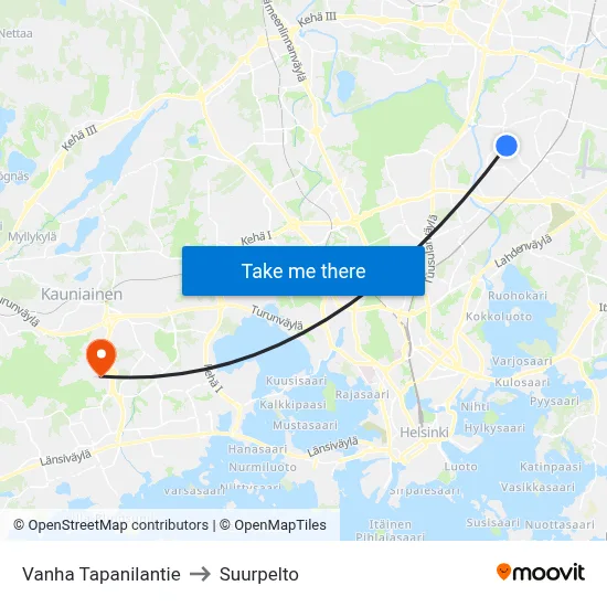 Old Tapanila Road to Suurpelto map