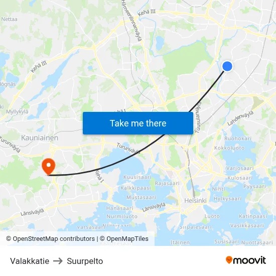 Valakka Road to Suurpelto map