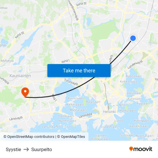 Syystie to Suurpelto map