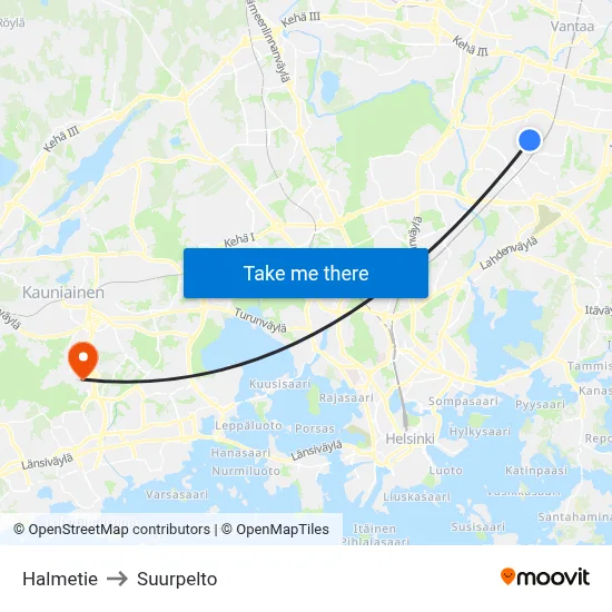 Halmetie Road to Suurpelto map