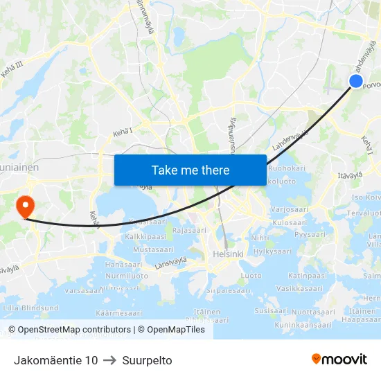 Jakomäentie 10 to Suurpelto map