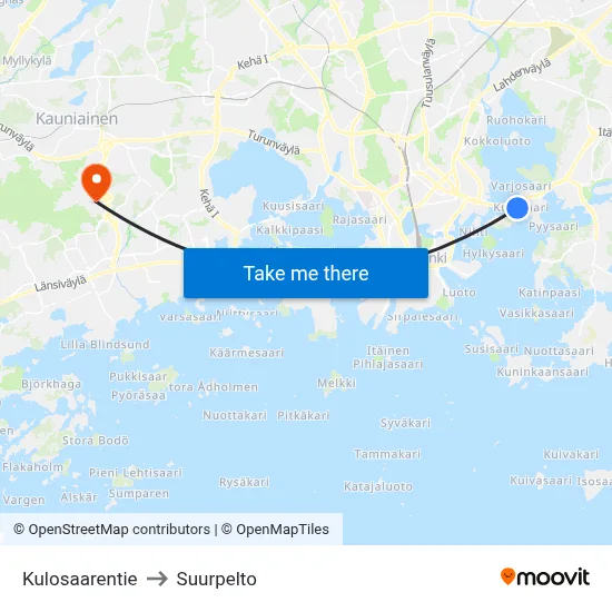 Kulosaarentie to Suurpelto map