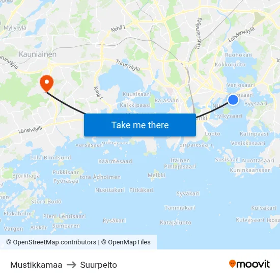 Mustikkamaa to Suurpelto map