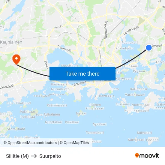 Siilitie (M) to Suurpelto map