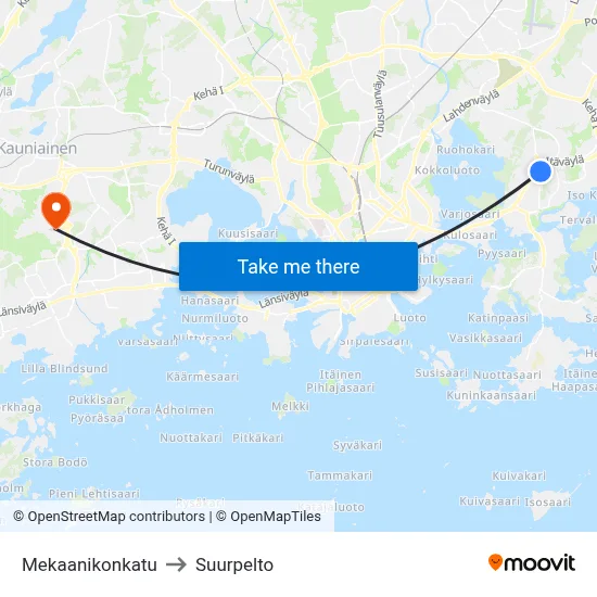 Mekaanikonkatu to Suurpelto map