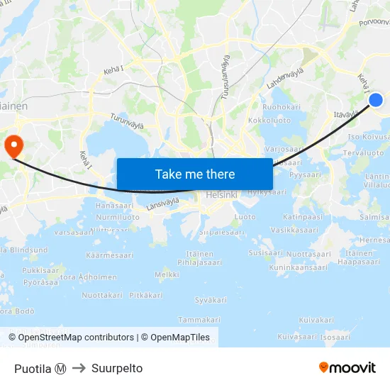 Puotila Ⓜ️ to Suurpelto map