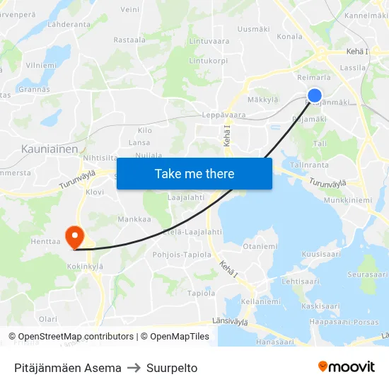 Pitajanmaki Station to Suurpelto map