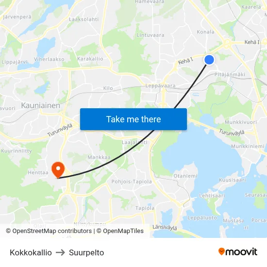 Kokkokallio to Suurpelto map