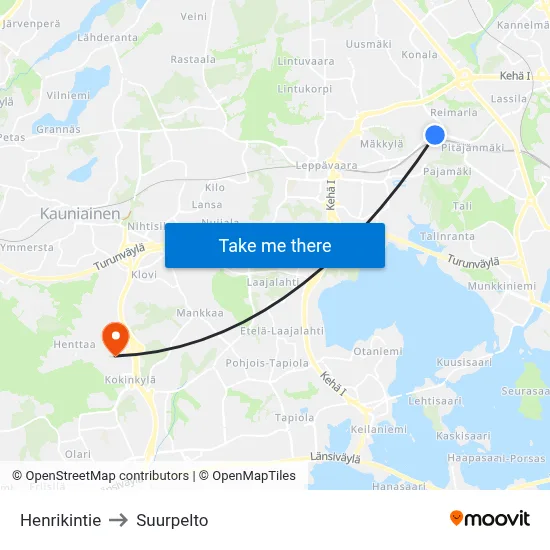 Henrikintie Road to Suurpelto map