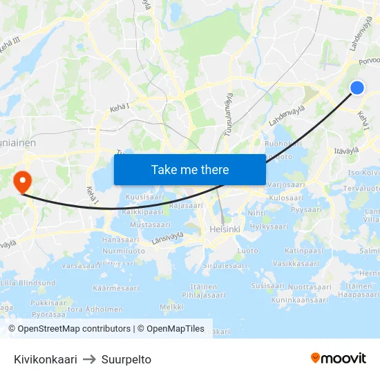 Kivikonkaari to Suurpelto map