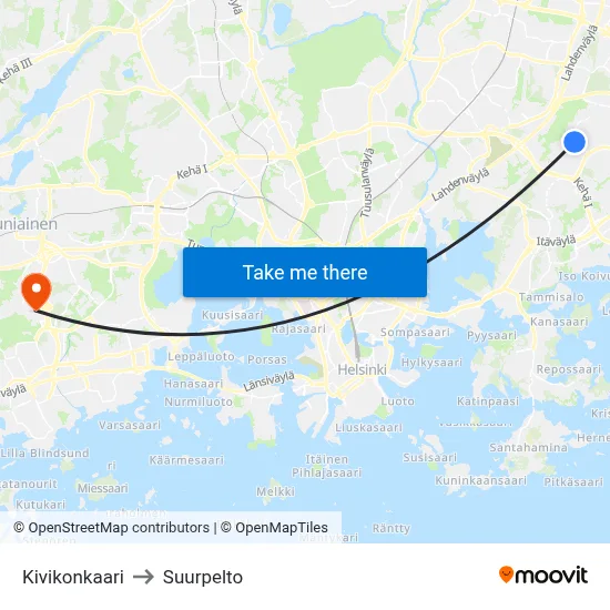 Kivikko Arc to Suurpelto map