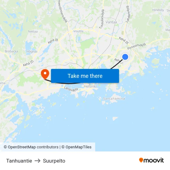 Tanhuantie to Suurpelto map