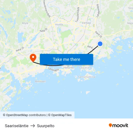 Saarisela Road to Suurpelto map