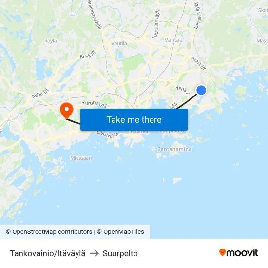 Tankovainio/East Way to Suurpelto map
