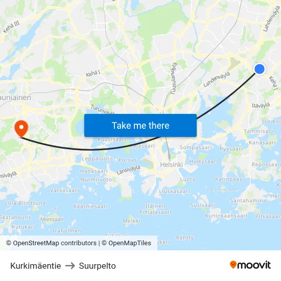 Kurkimäentie to Suurpelto map