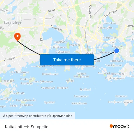 Kaitalahti to Suurpelto map