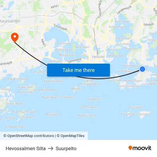 Hevossalmi Bridge to Suurpelto map