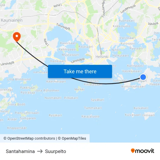 Santahamina to Suurpelto map