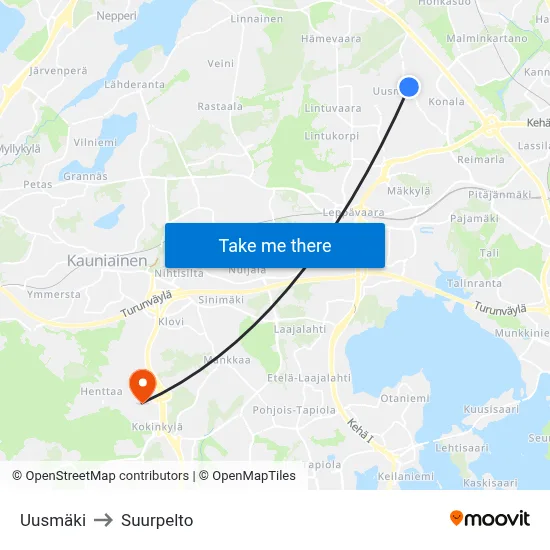 Uusmäki to Suurpelto map