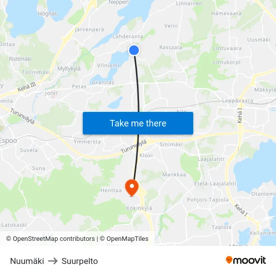 Nuumäki to Suurpelto map